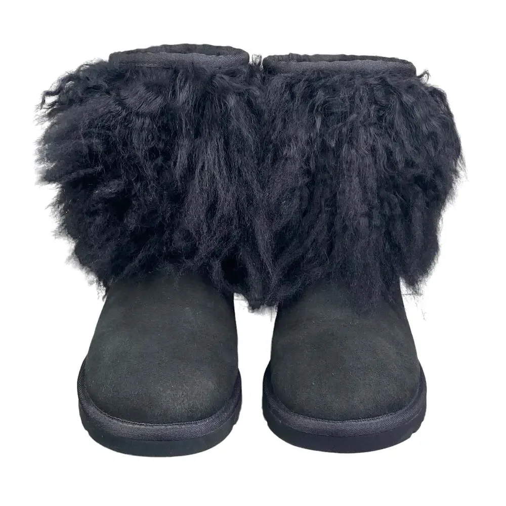 UGG Lida Mongolian Black Suede Shearling Fur Cuff Classic Boot Size US 6